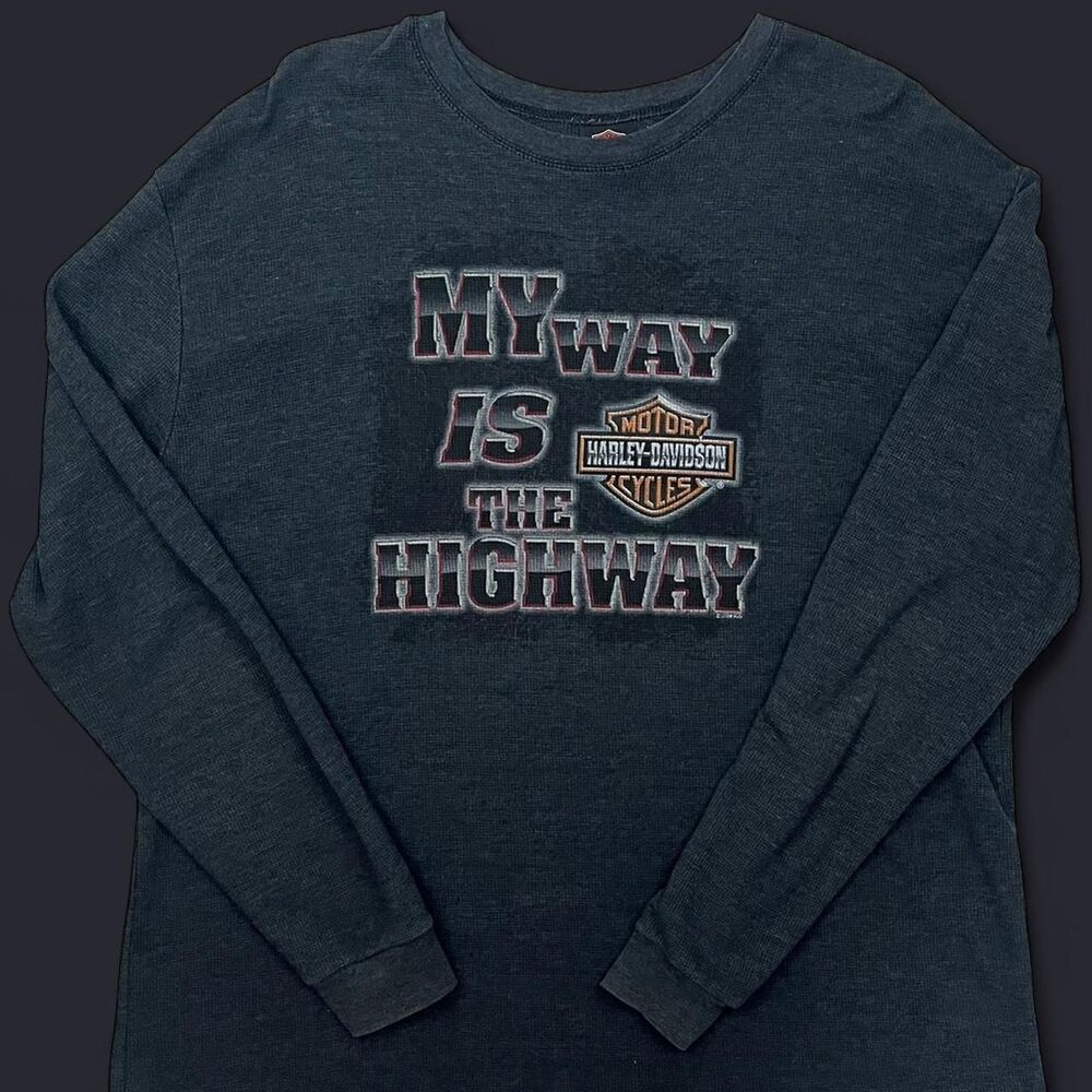 Harley Davidson 'MY WAY IS THE HIGHWAY' Waffle Knit Long Sleeve Shirt